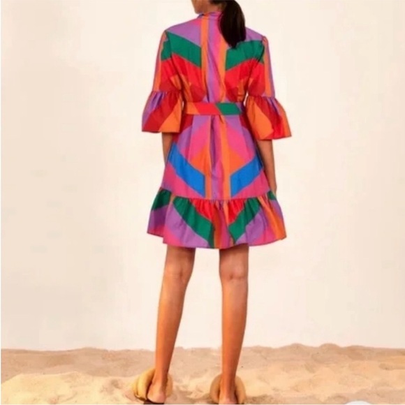 Farm Rio Amanda Stripes Colorful Mini Tiered Ruffles Dress - Picture 2 of 10